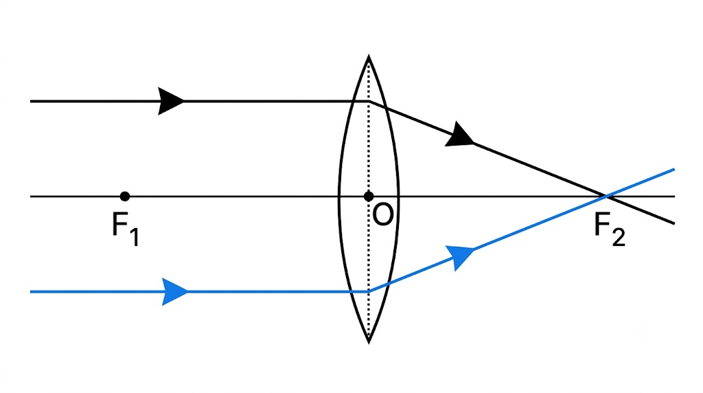 Fig. 5.30 Image formation by a convex lens for an object at infinity